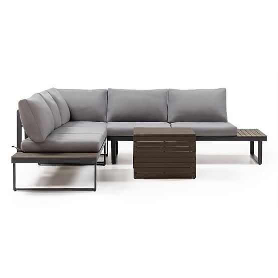 Garden Corner Sofa with Table Valongo, Polywood, Spun-Poly, Light Grey/Anthracite