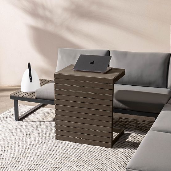 Garden Corner Sofa with Table Valongo, Polywood, Spun-Poly, Light Grey/Anthracite