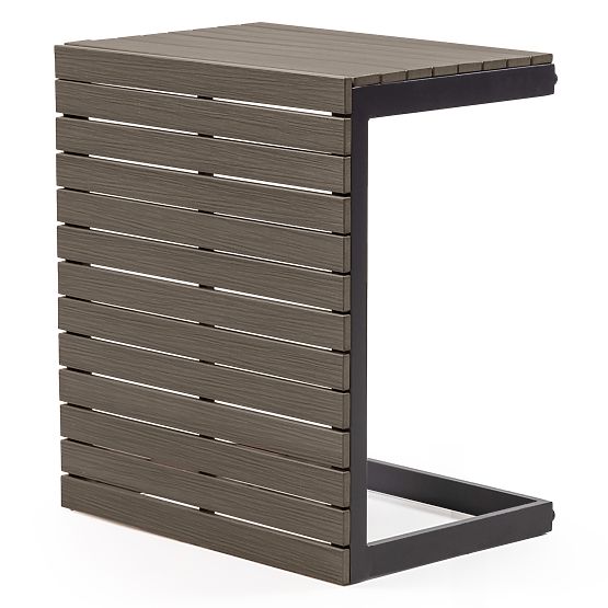 Garden Corner Sofa with Table Valongo, Polywood, Spun-Poly, Light Grey/Anthracite