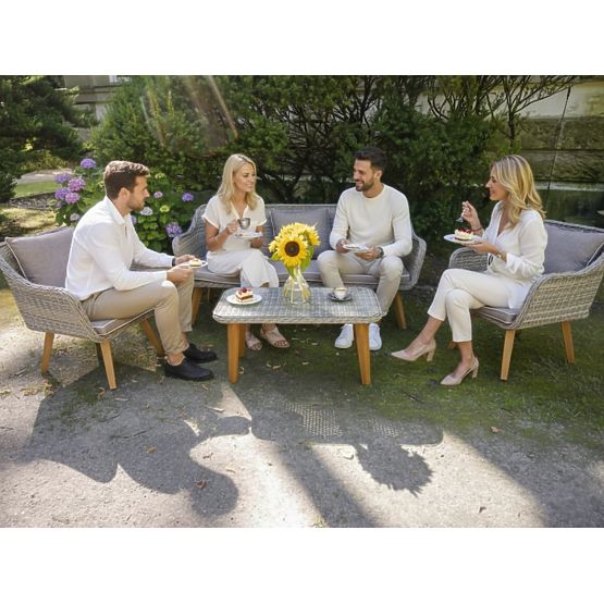 Garden Furniture from Technorattan (Large 3-Seater Sofa + 2 Armchairs + Table) LARGO Grey Mix