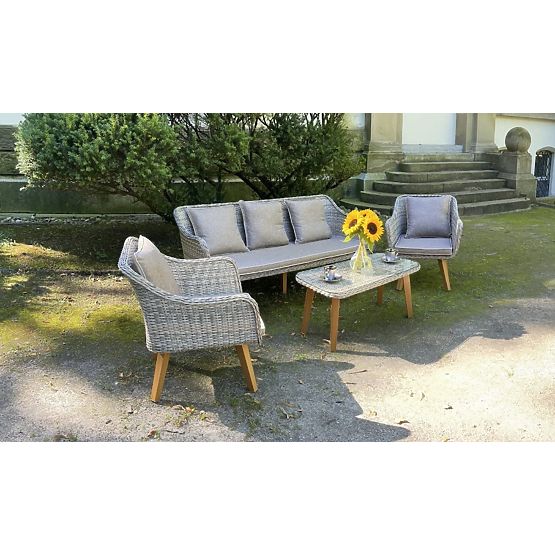 Garden Furniture from Technorattan (Large 3-Seater Sofa + 2 Armchairs + Table) LARGO Grey Mix