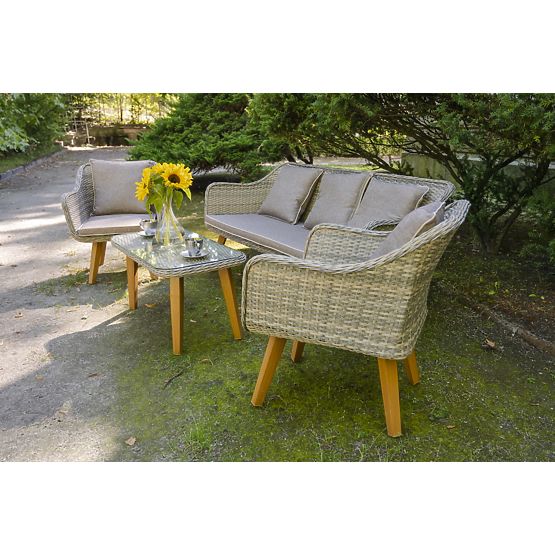 Garden Furniture from Technorattan (Large 3-Seater Sofa + 2 Armchairs + Table) LARGO Grey Mix