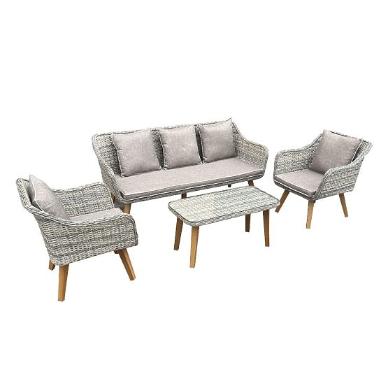 Garden Furniture from Technorattan (Large 3-Seater Sofa + 2 Armchairs + Table) LARGO Grey Mix