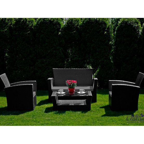 Garden Furniture from Technorattan (Sofa 123cm, 2 x Armchair + Table) UNICO Black