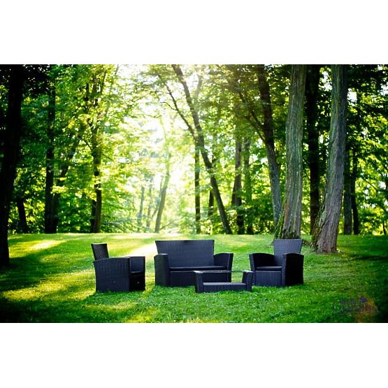 Garden Furniture from Technorattan (Sofa 123cm, 2 x Armchair + Table) UNICO Black