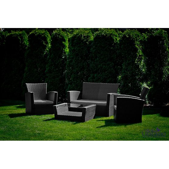 Garden Furniture from Technorattan (Sofa 123cm, 2 x Armchair + Table) UNICO Black