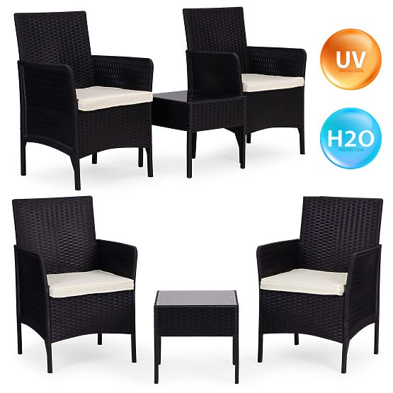 Garden Furniture Set 2 Chairs + Table Tempered Glass Black MultiGarden