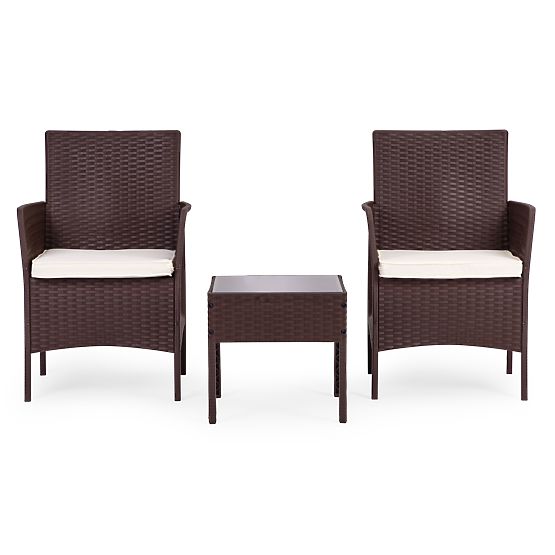 Garden Furniture Set 2 Chairs + Table Tempered Glass Brown MultiGarden