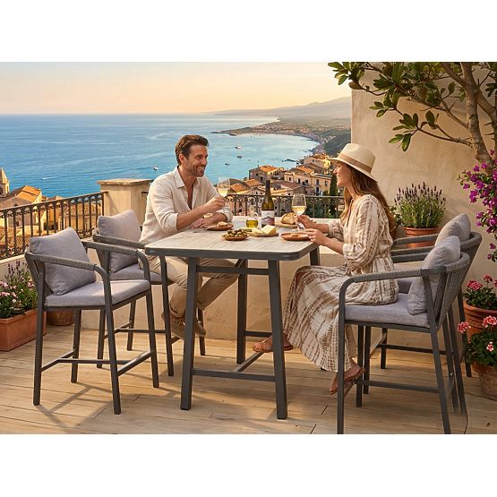 Garden Furniture Set (4 Bar Stools + High Table) BREZZA Grey