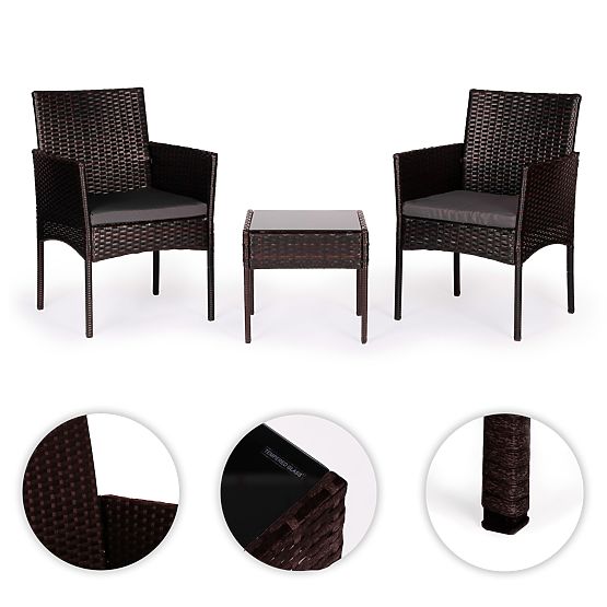 Garden Furniture Set from Technorattan 2 Chairs Table Dark Brown MultiGarden
