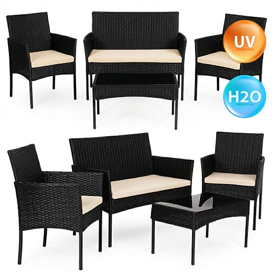 Garden Furniture Set from Technorattan Bench Table Chairs Black MultiGarden