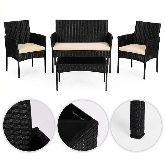 Garden Furniture Set from Technorattan Bench Table Chairs Black MultiGarden