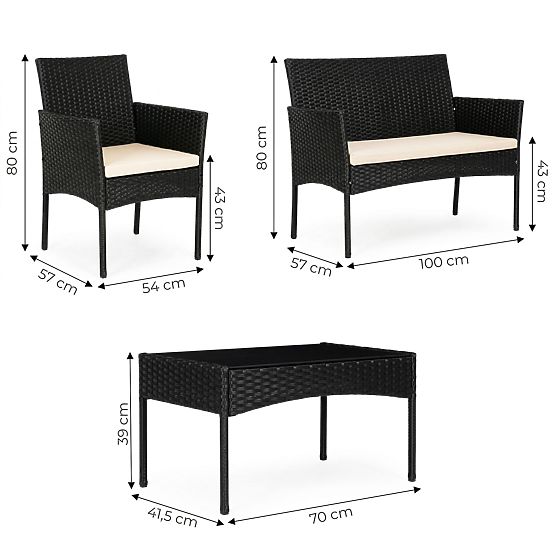 Garden Furniture Set from Technorattan Bench Table Chairs Black MultiGarden