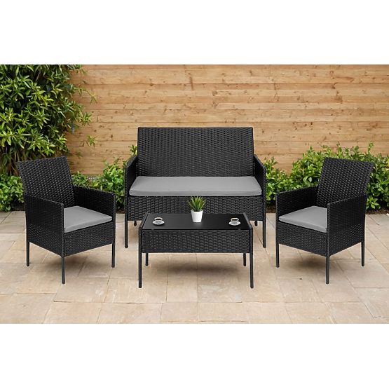 Garden Furniture Set from Technorattan MAGNOLIA Black with Grey Cushions