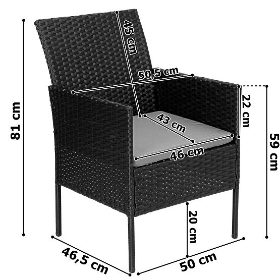Garden Furniture Set from Technorattan MAGNOLIA Black with Grey Cushions