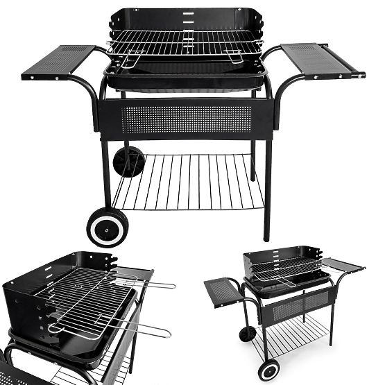 Garden Grill with Metal Shelves, Adjustable Grate, and Wheels