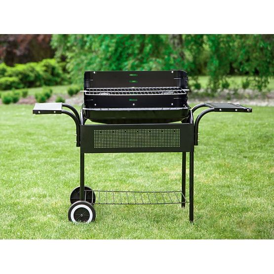 Garden Grill with Metal Shelves, Adjustable Grate, and Wheels