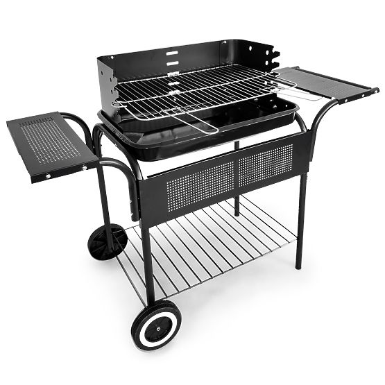 Garden Grill with Metal Shelves, Adjustable Grate, and Wheels