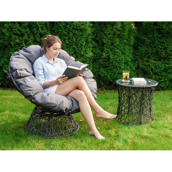 Garden Lounger Made of Technorattan + TWIST Table Grey