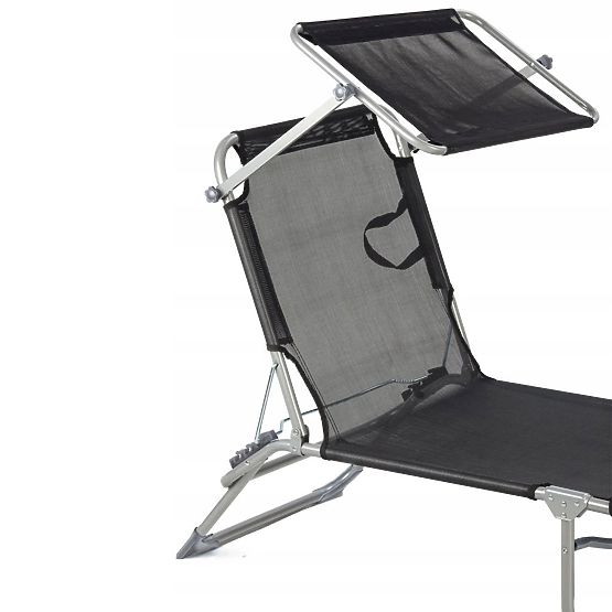 Garden Lounger with Adjustable Canopy Black