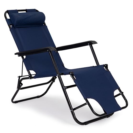Garden Lounger with Headrest Foldable Construction Blue