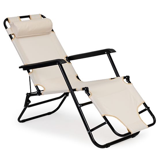 Garden Lounger with Headrest Foldable Design Beige