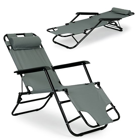 Garden Lounger with Headrest Foldable Design Grey MultiGarden