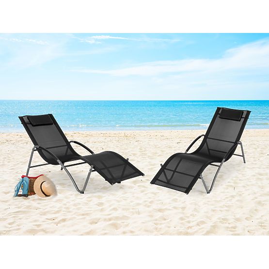 Garden Lounger with Headrest Steel Frame Black MultiGarden