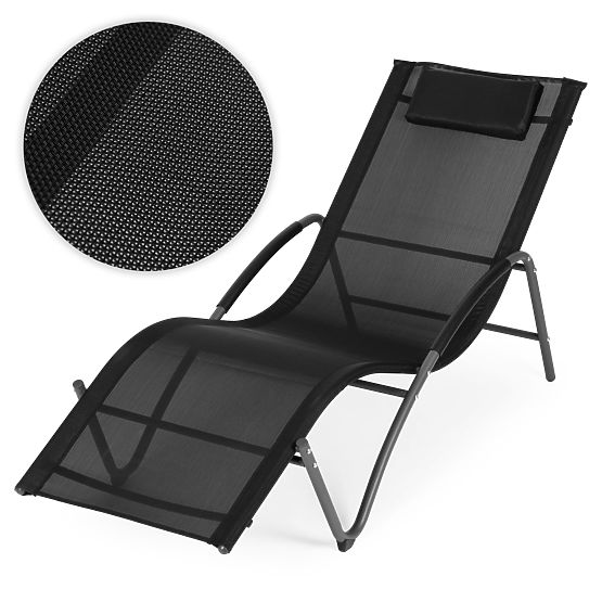 Garden Lounger with Headrest Steel Frame Black MultiGarden