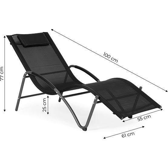 Garden Lounger with Headrest Steel Frame Black MultiGarden