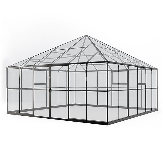 Garden Orangery ProGlass Gazebo Large with Base 17.8 m² Tempered Glass 4 mm, Aluminum, Black
