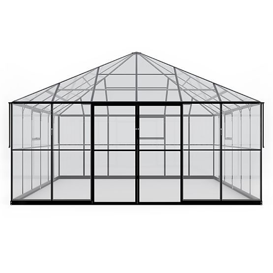 Garden Orangery ProGlass Gazebo Large with Base 17.8 m² Tempered Glass 4 mm, Aluminum, Black
