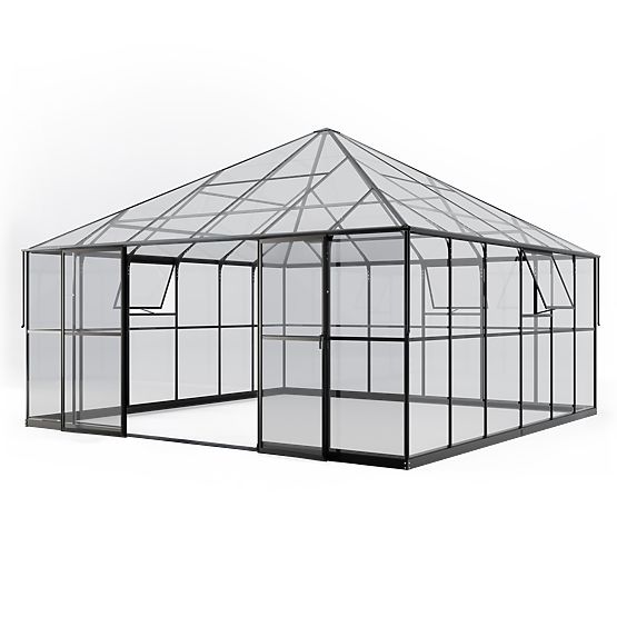 Garden Orangery ProGlass Gazebo Large with Base 17.8 m² Tempered Glass 4 mm, Aluminum, Black