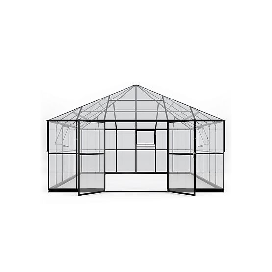 Garden Orangery ProGlass Gazebo Large with Base 17.8 m² Tempered Glass 4 mm, Aluminum, Black