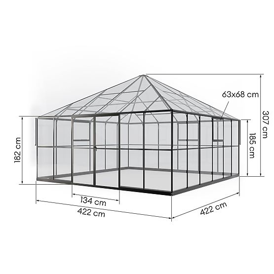 Garden Orangery ProGlass Gazebo Large with Base 17.8 m² Tempered Glass 4 mm, Aluminum, Black