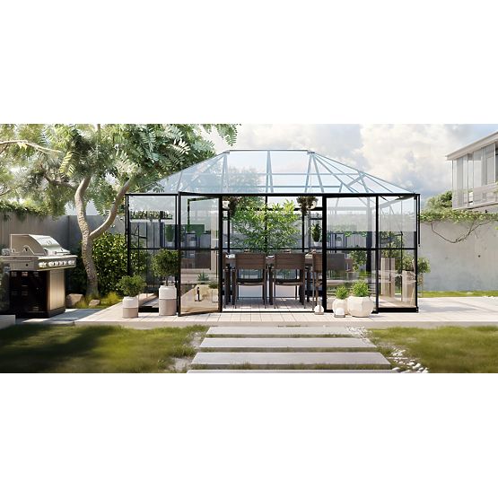 Garden Orangery ProGlass Gazebo Standard with Base 12 m² Tempered Glass 4 mm, Aluminum, Black