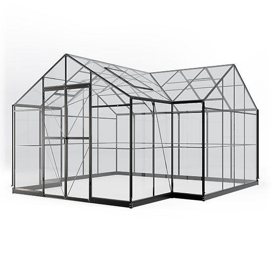 Garden Orangery Royal Green Standard 16.6 m² with Base, Tempered Glass 4 mm, Aluminum, Black