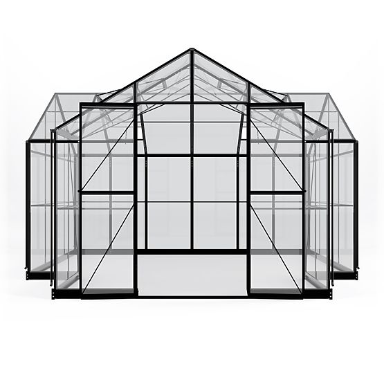 Garden Orangery Royal Green Standard 16.6 m² with Base, Tempered Glass 4 mm, Aluminum, Black