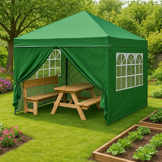 Garden Pavilion Tent 3x3 m Automatic Folding + 4 Side Walls MultiGarden