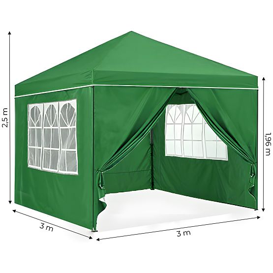 Garden Pavilion Tent 3x3 m Automatic Folding + 4 Side Walls MultiGarden