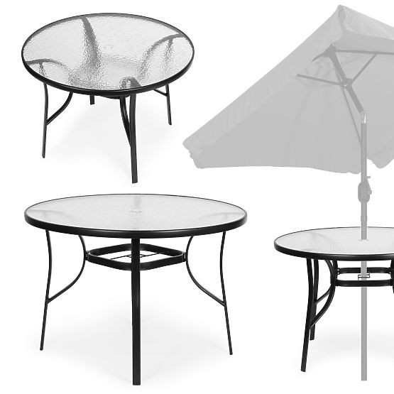 Garden Round Table 105 cm for Terrace, Garden, Balcony, Tempered Glass, Parasol Hole MultiGarden