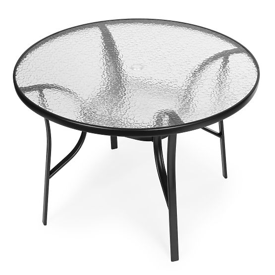 Garden Round Table 105 cm for Terrace, Garden, Balcony, Tempered Glass, Parasol Hole MultiGarden