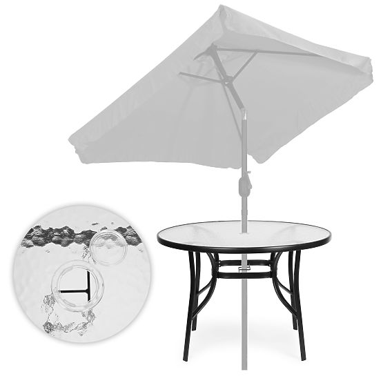 Garden Round Table 105 cm for Terrace, Garden, Balcony, Tempered Glass, Parasol Hole MultiGarden