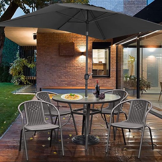 Garden Round Table 105 cm for Terrace, Garden, Balcony, Tempered Glass, Parasol Hole MultiGarden