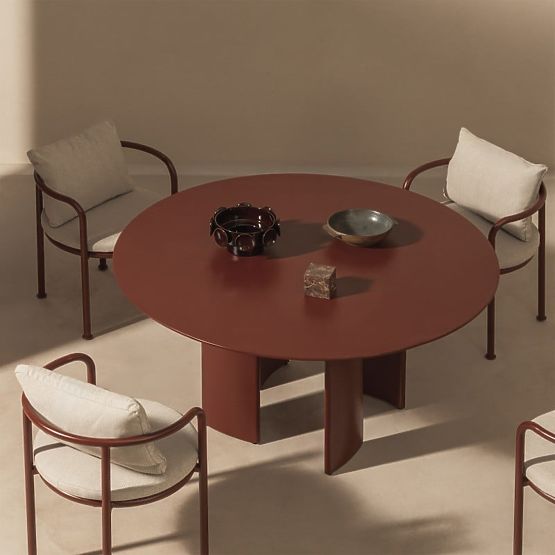 Garden Set Amarello, Round Table 140 cm + 4 Chairs, Aluminum, Burgundy Brown