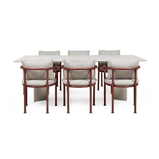 Garden Set Amarello, Table 220 cm + 6 Chairs, Aluminum, Light Beige/Burgundy Brown