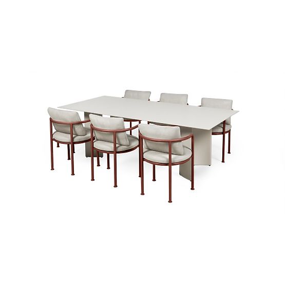 Garden Set Amarello, Table 220 cm + 6 Chairs, Aluminum, Light Beige/Burgundy Brown