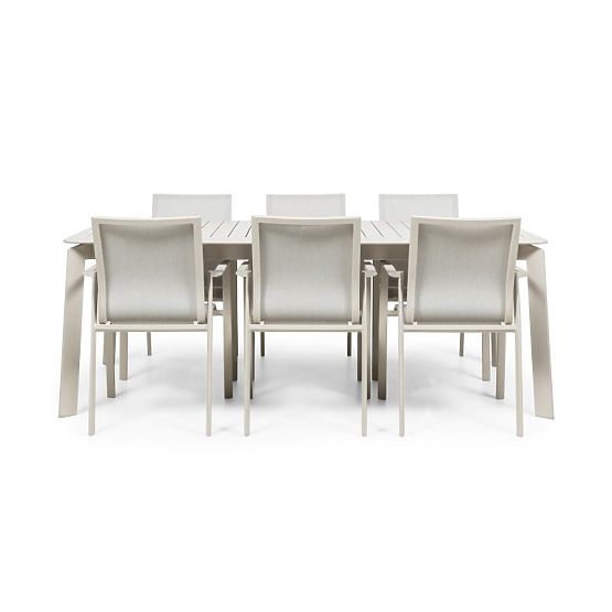 Garden Set Canelli, Extendable Table 205-286 cm + 6 Chairs, Aluminum, Light Beige