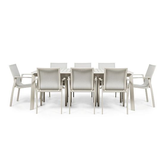 Garden Set Canelli, Extendable Table 205-286 cm + 8 Chairs, Aluminum, Light Beige