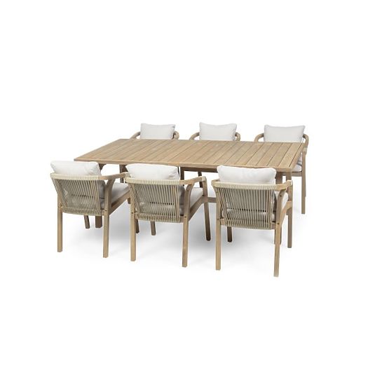 Garden Set Castello, Extendable Table 200-295 cm + 6 Woven Chairs, Acacia Wood FSC